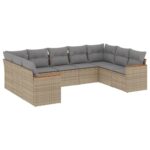 9-Piece Garden Sofa Set with Cushions Mix Beige Poly Rattan Wicker Outdoor Patio Furniture