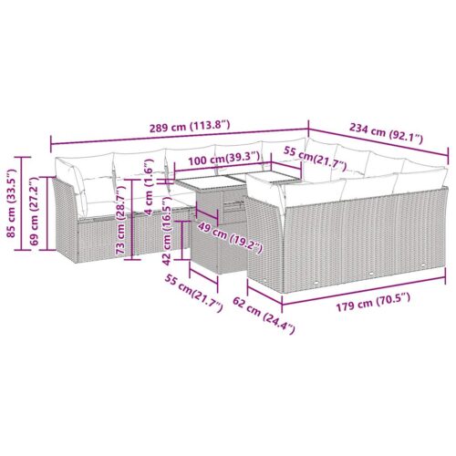 11-Piece Garden Sofa Set with Cushions Beige Poly Rattan Wicker Outdoor Patio Furniture - Image 11