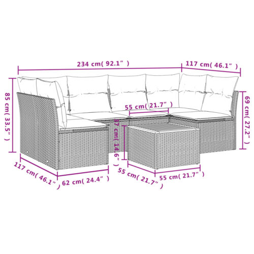 7-Piece Garden Sofa Set with Cushions Mix Beige Poly Rattan Wicker Outdoor Patio Furniture - Image 10