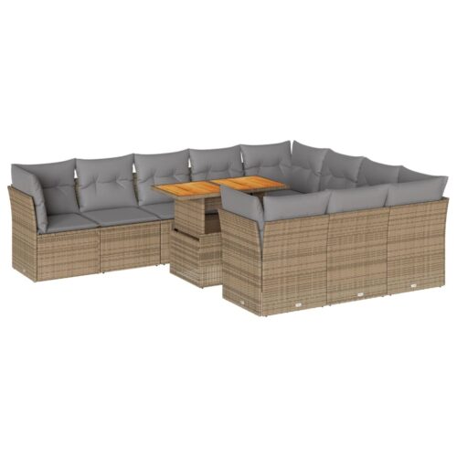 11-Piece Garden Sofa Set with Cushions Beige Poly Rattan Wicker Outdoor Patio Furniture
