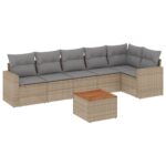 7-Piece Garden Sofa Set with Cushions Mix Beige Poly Rattan Wicker Outdoor Patio Furniture