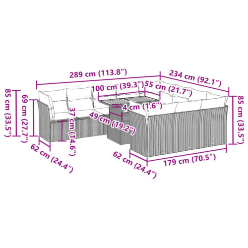 11-Piece Garden Sofa Set with Cushions Beige Poly Rattan Wicker Outdoor Patio Furniture - Image 11