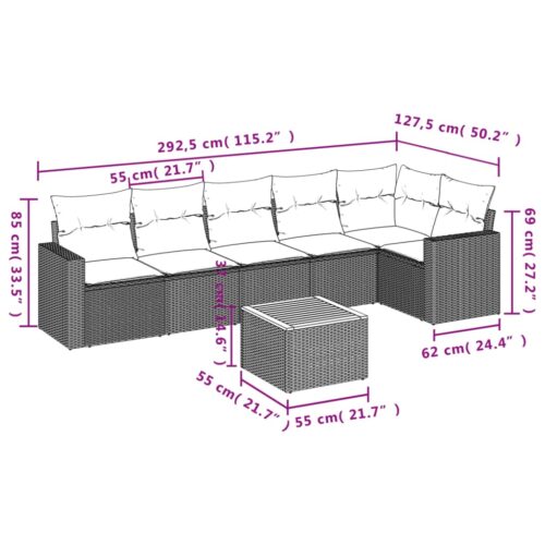 7-Piece Garden Sofa Set with Cushions Mix Beige Poly Rattan Wicker Outdoor Patio Furniture - Image 12
