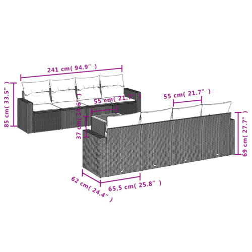 9-Piece Garden Sofa Set with Cushions Mix Beige Poly Rattan Wicker Outdoor Patio Furniture - Image 10