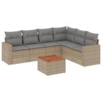 7-Piece Garden Sofa Set with Cushions Mix Beige Poly Rattan Wicker Outdoor Patio Furniture