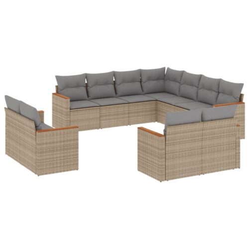 11-Piece Garden Sofa Set with Cushions Beige Poly Rattan Wicker Outdoor Patio Furniture