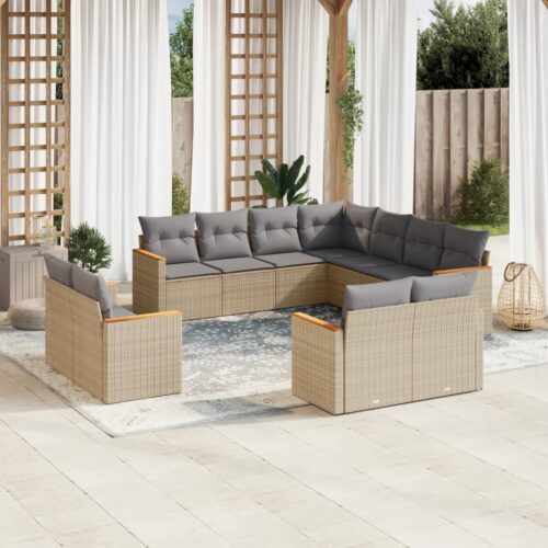 11-Piece Garden Sofa Set with Cushions Beige Poly Rattan Wicker Outdoor Patio Furniture - Image 2