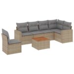 7-Piece Garden Sofa Set with Cushions Mix Beige Poly Rattan Wicker Outdoor Patio Furniture