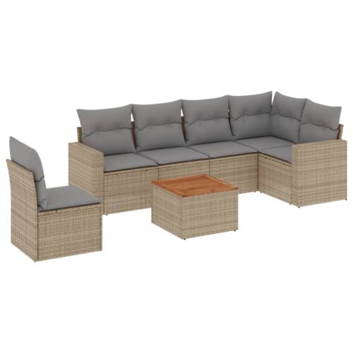 7-Piece Garden Sofa Set with Cushions Mix Beige Poly Rattan Wicker Outdoor Patio Furniture