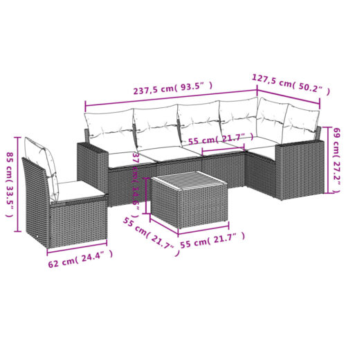 7-Piece Garden Sofa Set with Cushions Mix Beige Poly Rattan Wicker Outdoor Patio Furniture - Image 12