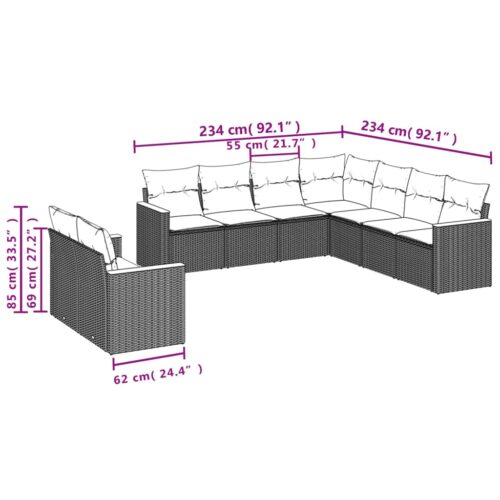 9-Piece Garden Sofa Set with Cushions Mix Beige Poly Rattan Wicker Outdoor Patio Furniture - Image 7