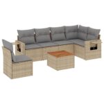 7-Piece Garden Sofa Set with Cushions Mix Beige Poly Rattan Wicker Outdoor Patio Furniture