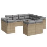 11-Piece Garden Sofa Set with Cushions Beige Poly Rattan Wicker Outdoor Patio Furniture