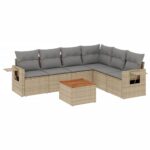 7-Piece Garden Sofa Set with Cushions Mix Beige Poly Rattan Wicker Outdoor Patio Furniture