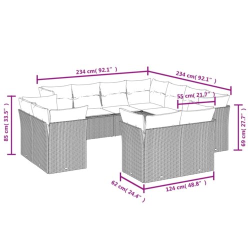 11-Piece Garden Sofa Set with Cushions Beige Poly Rattan Wicker Outdoor Patio Furniture - Image 3