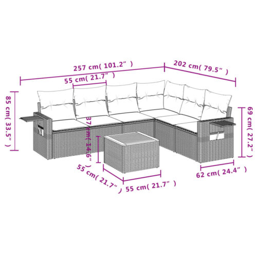 7-Piece Garden Sofa Set with Cushions Mix Beige Poly Rattan Wicker Outdoor Patio Furniture - Image 3