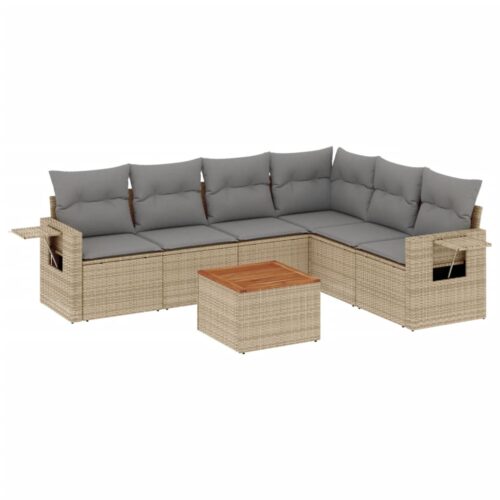 7-Piece Garden Sofa Set with Cushions Mix Beige Poly Rattan Wicker Outdoor Patio Furniture - Image 5