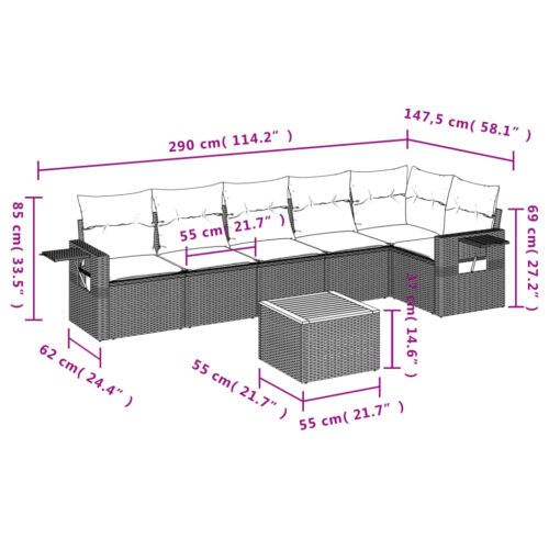 7-Piece Garden Sofa Set with Cushions Mix Beige Poly Rattan Wicker Outdoor Patio Furniture - Image 3