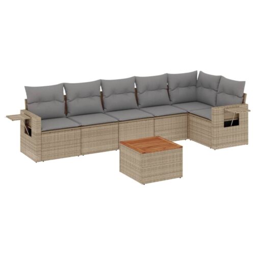 7-Piece Garden Sofa Set with Cushions Mix Beige Poly Rattan Wicker Outdoor Patio Furniture - Image 5