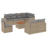 9-Piece Garden Sofa Set with Cushions Mix Beige Poly Rattan Wicker Outdoor Patio Furniture