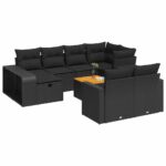 11-Piece Garden Sofa Set with Cushions Black Poly Rattan Wicker Outdoor Patio Furniture