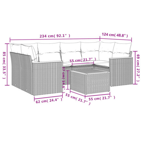 7-Piece Garden Sofa Set with Cushions Mix Beige Poly Rattan Wicker Outdoor Patio Furniture - Image 8