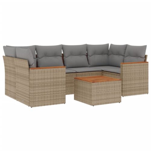 7-Piece Garden Sofa Set with Cushions Mix Beige Poly Rattan Wicker Outdoor Patio Furniture - Image 14