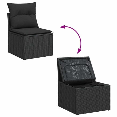 11-Piece Garden Sofa Set with Cushions Black Poly Rattan Wicker Outdoor Patio Furniture - Image 11