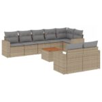 9-Piece Garden Sofa Set with Cushions Mix Beige Poly Rattan Wicker Outdoor Patio Furniture