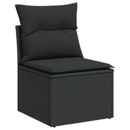 11-Piece Garden Sofa Set with Cushions Black Poly Rattan Wicker Outdoor Patio Furniture - Image 4