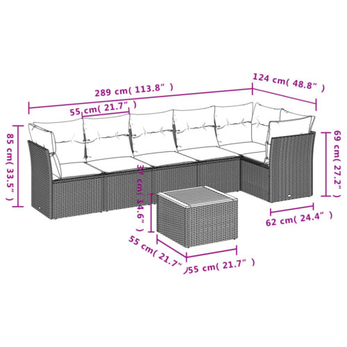 7-Piece Garden Sofa Set with Cushions Mix Beige Poly Rattan Wicker Outdoor Patio Furniture - Image 10