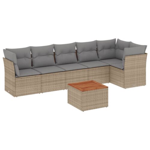 7-Piece Garden Sofa Set with Cushions Mix Beige Poly Rattan Wicker Outdoor Patio Furniture - Image 14