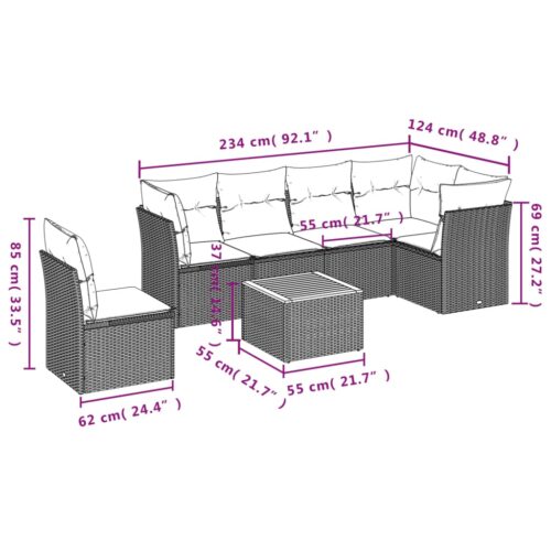 7-Piece Garden Sofa Set with Cushions Mix Beige Poly Rattan Wicker Outdoor Patio Furniture - Image 10