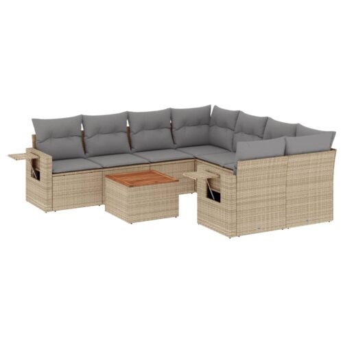 9-Piece Garden Sofa Set with Cushions Mix Beige Poly Rattan Wicker Outdoor Patio Furniture - Image 5