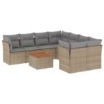 9-Piece Garden Sofa Set with Cushions Mix Beige Poly Rattan Wicker Outdoor Patio Furniture
