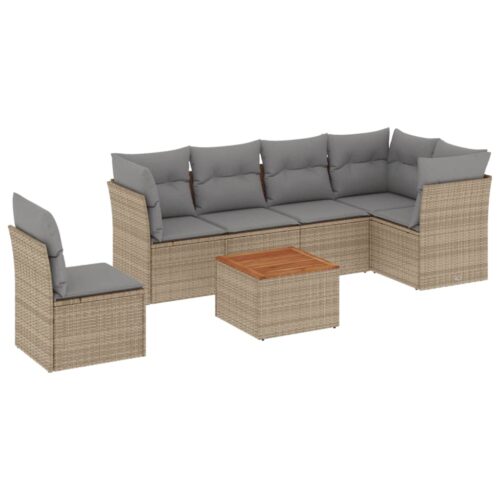 7-Piece Garden Sofa Set with Cushions Mix Beige Poly Rattan Wicker Outdoor Patio Furniture - Image 14