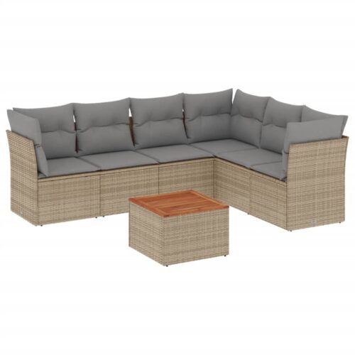 7-Piece Garden Sofa Set with Cushions Mix Beige Poly Rattan Wicker Outdoor Patio Furniture