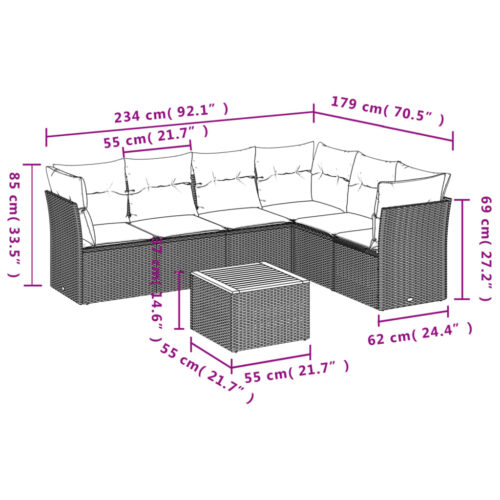 7-Piece Garden Sofa Set with Cushions Mix Beige Poly Rattan Wicker Outdoor Patio Furniture - Image 10