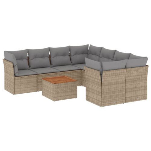 9-Piece Garden Sofa Set with Cushions Mix Beige Poly Rattan Wicker Outdoor Patio Furniture - Image 14