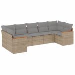 7-Piece Garden Sofa Set with Cushions Mix Beige Poly Rattan Wicker Outdoor Patio Furniture