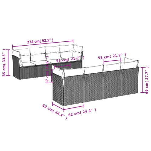 9-Piece Garden Sofa Set with Cushions Mix Beige Poly Rattan Wicker Outdoor Patio Furniture - Image 10