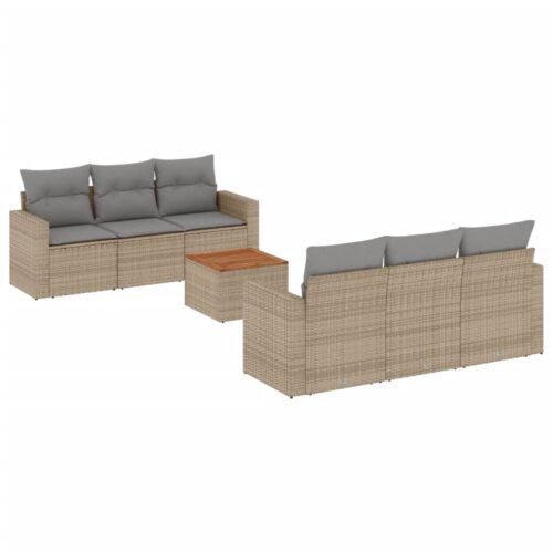 7-Piece Garden Sofa Set with Cushions Mix Beige Poly Rattan Wicker Outdoor Patio Furniture