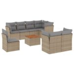 9-Piece Garden Sofa Set with Cushions Mix Beige Poly Rattan Wicker Outdoor Patio Furniture