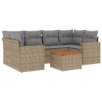 7-Piece Garden Sofa Set with Cushions Mix Beige Poly Rattan Wicker Outdoor Patio Furniture