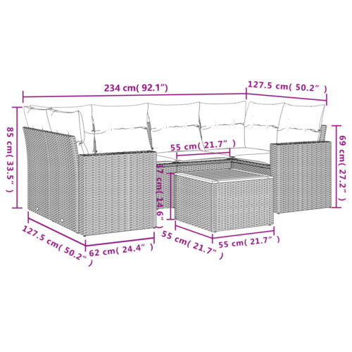 7-Piece Garden Sofa Set with Cushions Mix Beige Poly Rattan Wicker Outdoor Patio Furniture - Image 12