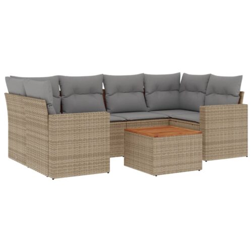 7-Piece Garden Sofa Set with Cushions Mix Beige Poly Rattan Wicker Outdoor Patio Furniture - Image 14