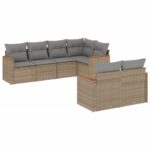 7-Piece Garden Sofa Set with Cushions Mix Beige Poly Rattan Wicker Outdoor Patio Furniture