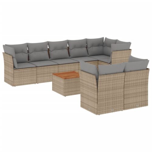 9-Piece Garden Sofa Set with Cushions Mix Beige Poly Rattan Wicker Outdoor Patio Furniture - Image 14