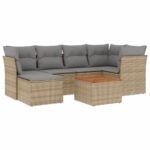 7-Piece Garden Sofa Set with Cushions Mix Beige Poly Rattan Wicker Outdoor Patio Furniture