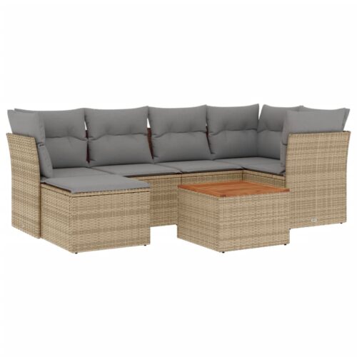7-Piece Garden Sofa Set with Cushions Mix Beige Poly Rattan Wicker Outdoor Patio Furniture